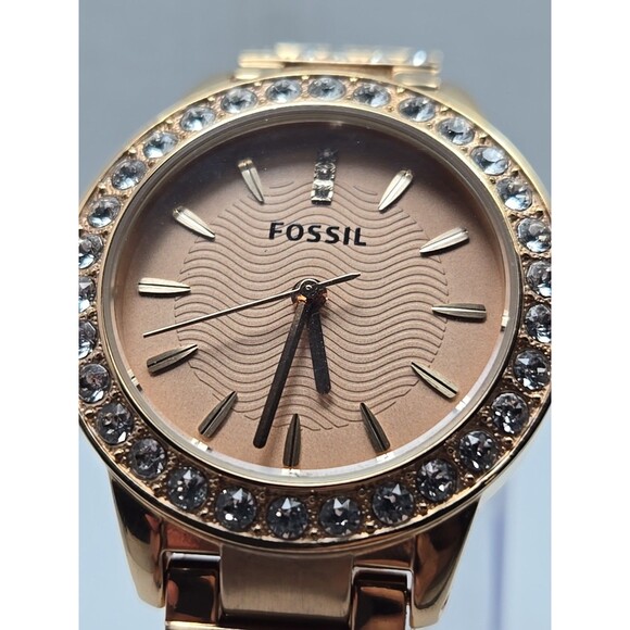 Fossil Jesse Watch Womens ES3020 34mm Rose Gold Tone Crystals New Battery - Picture 4 of 10